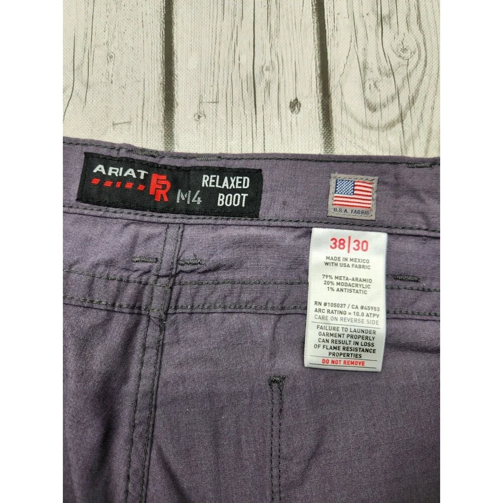 Ariat FR M4 Pants 38x30 Gray Relaxed Bootcut Ripstop Workwear CAT2 Flame Resista